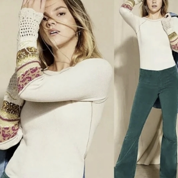 NWT Free People Mix Thermal Cuff Long Sleeve Y2K Top women boho - Picture 2 of 12